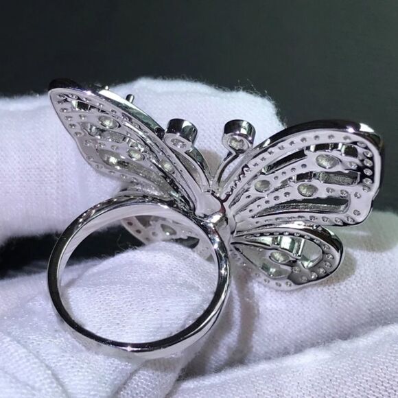 NEW! Dainty 18K White Gold & Sterling Silver Diamond Butterfly Ring - Picture 3 of 7